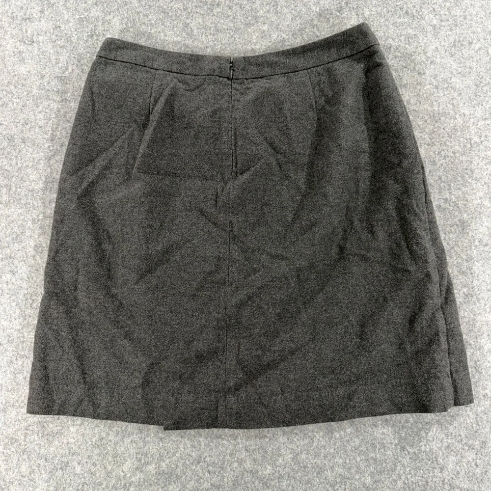LL Bean Classic Fit Gray Wool Blend Wrap Skirt Side Buckle Pockets Petite 6